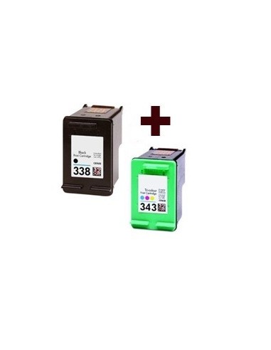 HP 338 + HP 343 Pack cartuchos compatibles negro hp 338 y color hp 343 alta capacidad