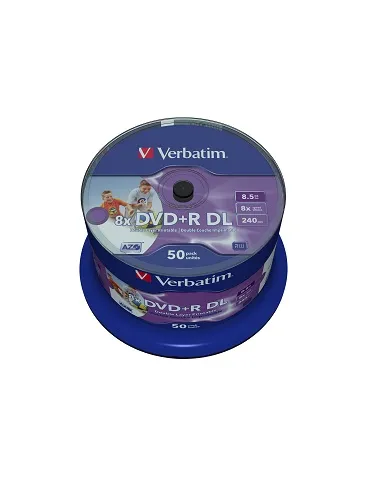 Dvd+r doble capa photo printable verbatim tarrina 50 uds. 8x  