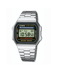 Reloj  clasico retro  collection CASIO A168WA-1YES multifuncional - acero inoxidable - water r.