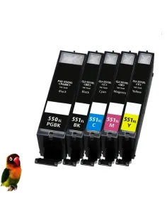 (PGI-550XL,CLI-551XL-BK/C/M/Y) Pack Ahorro 5 tintas  (Alta Capacidad) Canon Pixma IP7250 MG5450 MG6350 MX725 MX925