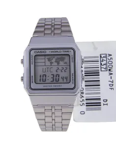 reloj hombre mujer Casio A500WA-7A hora mundial plateado