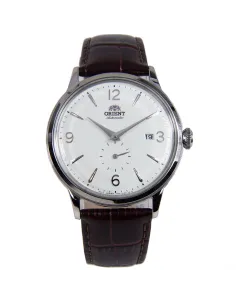 Reloj hombre automático Orient RA-AP0002S esfera plateada correa cuero marrón