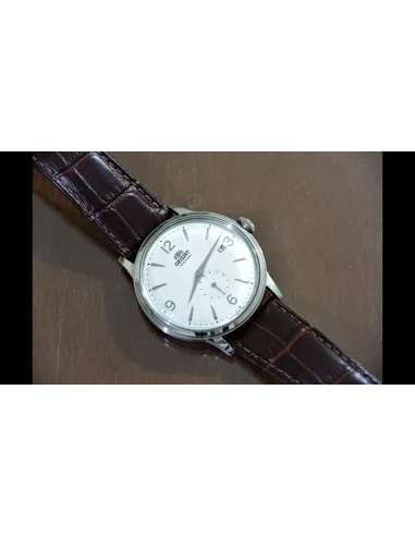 Reloj hombre automático Orient RA-AP0002S esfera plateada correa cuero marrón