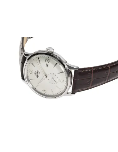 Reloj hombre automático Orient RA-AP0002S esfera plateada correa cuero marrón