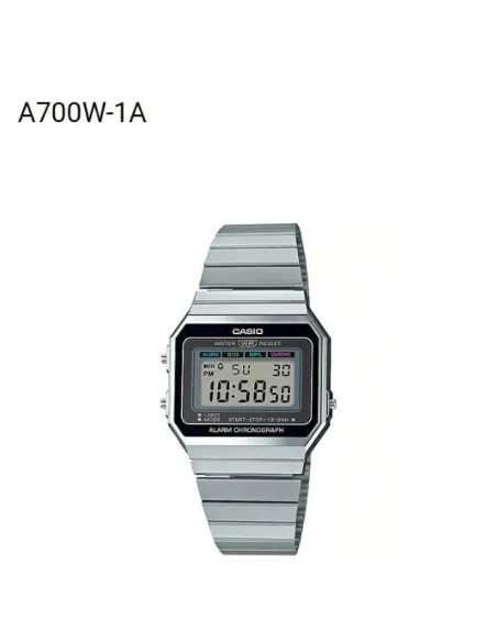 RELOJ CASIO VINTAGE ICONIC Digital Watch A700WE-1A correa de acero alarma cronografo y luz led