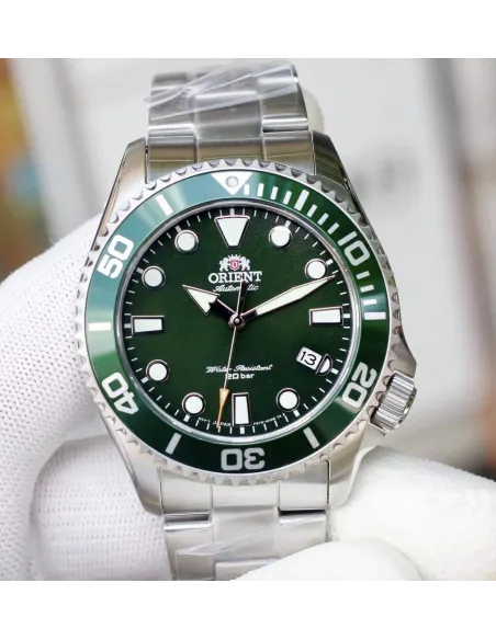 Reloj Automático Buceo Hombre Orient RA-AC0K02E dial verde cristal zafiro correa acero