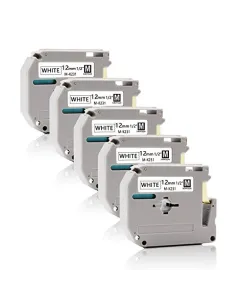 5 Cintas Compatibles No Laminada Brother MK231BZ Etiquetas - Texto negro sobre fondo blanco - Ancho 12mm x 4 metros