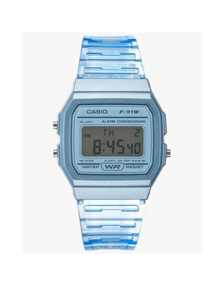 Reloj Clásico Vintage Informal Casio F91WS-2 Azul correa resina 7 años batería alarma cronómetro