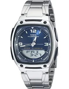Reloj deportivo clásico hombre Casio AW-81D-2A dial azul correa acero inoxidable 30 telememo 10 años batería Hora Mundial
