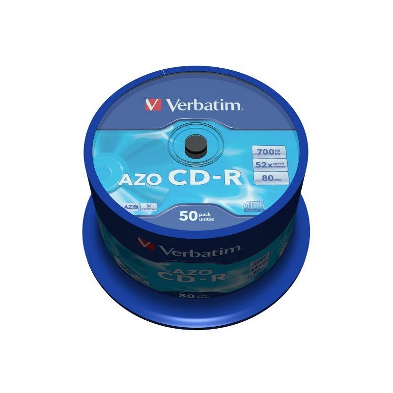 CD-R 52X 700MB VERBATIM AZO CRYSTAL TARRINA 50 UDS