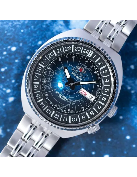 Reloj automático hombre Orient Revival World Map Automatic RA-AA0E03L dial azul 43.5mm correa acero 200m water resist