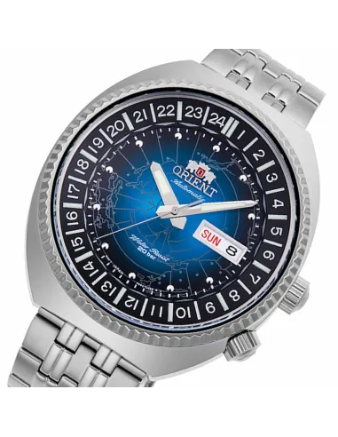 Reloj automático hombre Orient Revival World Map Automatic RA-AA0E03L dial azul 43.5mm correa acero 200m water resist