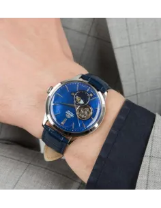Reloj automático hombre Orient Sun & Moon RA-AS0103A dial azul 41.5mm correa cuero 2