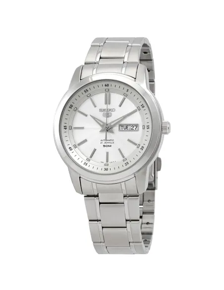 reloj automático hombre Seiko 5 SNKM83K1 dial blanco 43mm correa acero 50m water resist