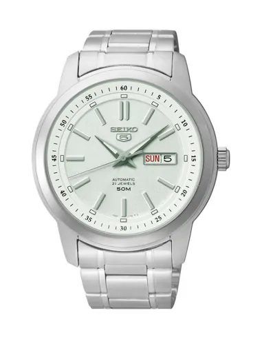 reloj automático hombre Seiko 5 SNKM83K1 dial blanco 43mm correa acero 50m water resist