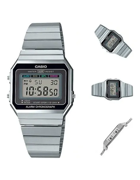 RELOJ CASIO VINTAGE ICONIC Digital Watch A700WE-1A correa de acero alarma cronografo y luz led