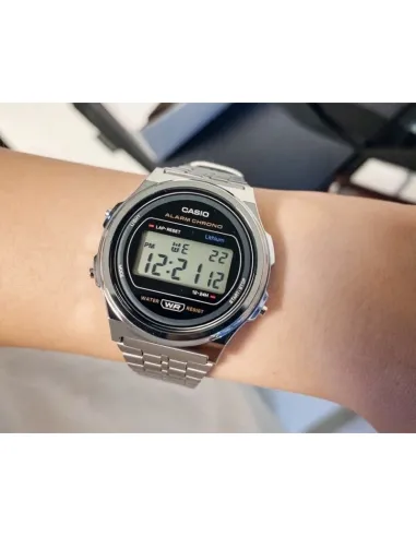 Reloj joven unisex Casio A171WE-1A alarma cronómetro luz correa acero