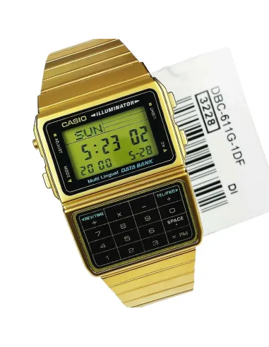 Reloj Casio Unisex DBC-611G-1 Iluminador dorado Telememo Calculadora