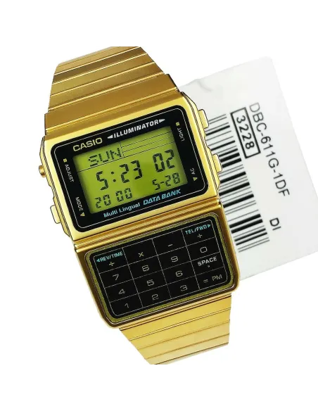 Reloj Casio Unisex DBC-611G-1 Iluminador dorado Telememo Calculadora