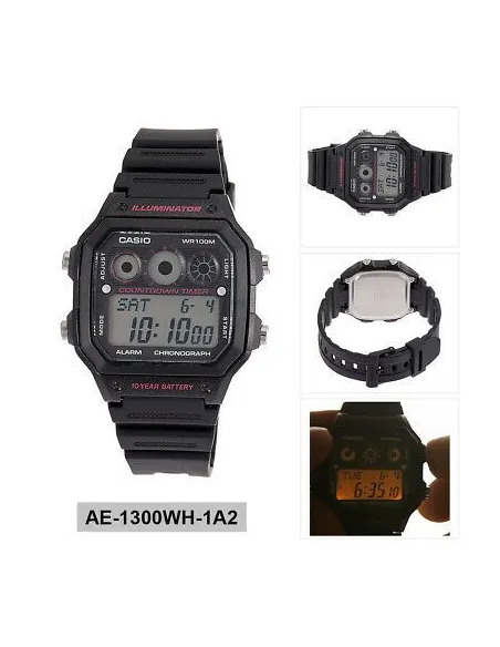reloj deportivo hombre Casio AE-1300WH-1A2 Hora Mundial Luz LED - Árbitro - Alarma - 10 años batería