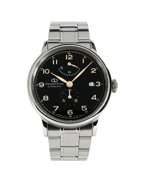 reloj automático hombre Orient Star RE-AW0001B dial negro Cristal Zafiro doble curva correa acero Power Reserve