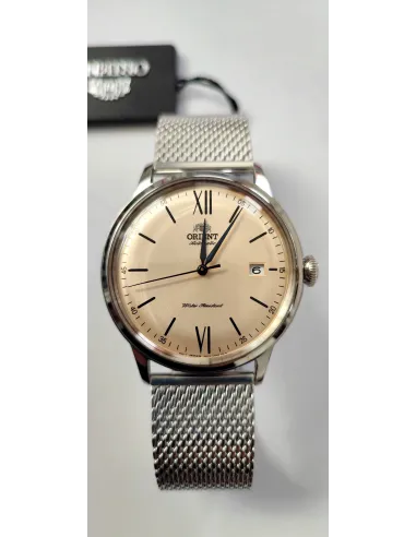 copy of reloj automático hombre Orient Bambino RA-AC0019L dial azul 40.5mm correa acero malla (admite cuerda manual)