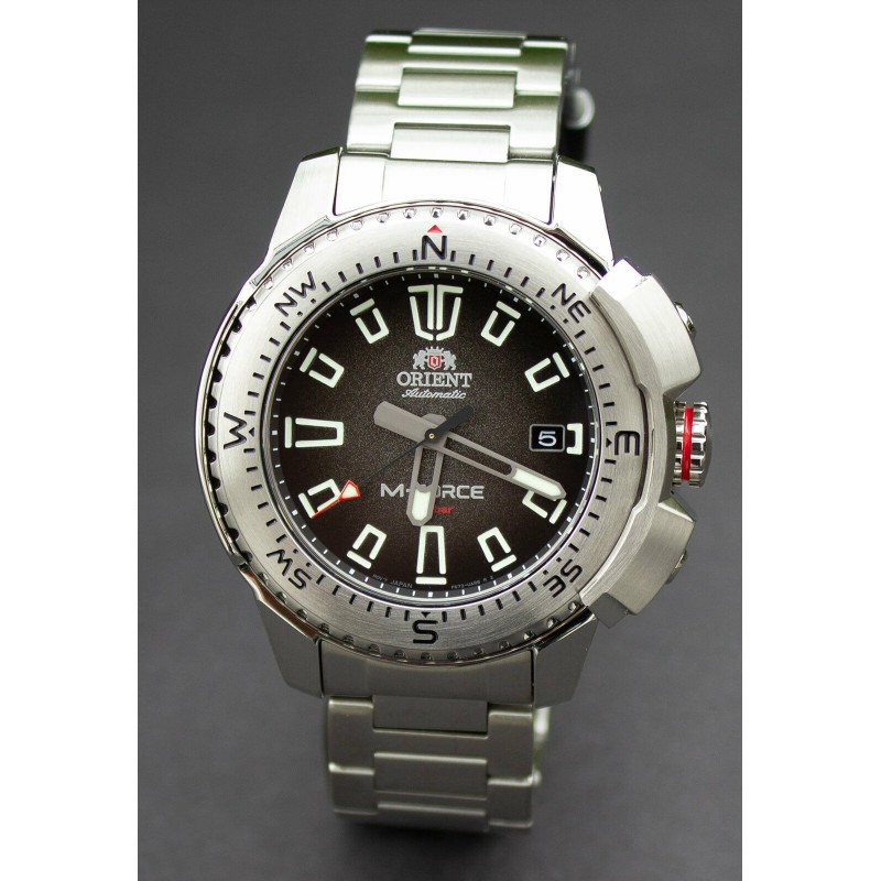 reloj de buceo automático hombre Orient M-Force RA-AC0N01B dial negro 45mm correa acero 200m water resist Cristal Zafiro