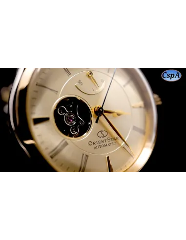 reloj automático hombre Orient Star RE-AT0201G Semi Skeleton dial champagne 40.4mm correa de cuero 50h Reserva de Marcha