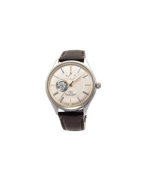 reloj automático hombre Orient Star RE-AT0201G Semi Skeleton dial champagne 40.4mm correa de cuero 50h Reserva de Marcha