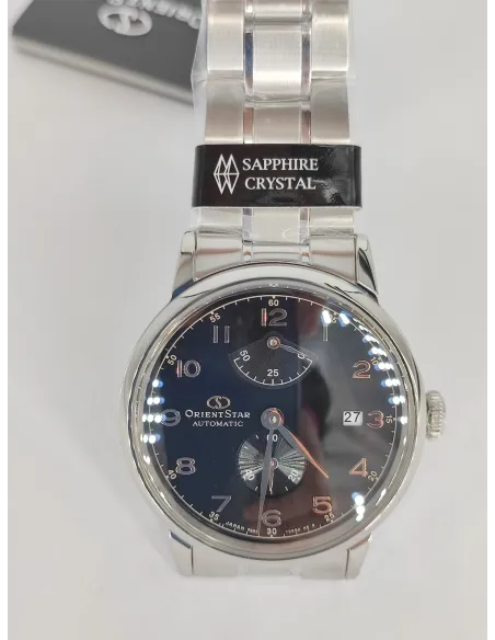 reloj automático hombre Orient Star RE-AW0001B dial negro Cristal Zafiro doble curva correa acero Power Reserve