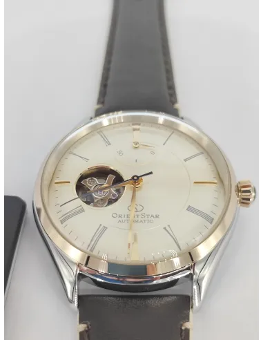 reloj automático hombre Orient Star RE-AT0201G Semi Skeleton dial champagne 40.4mm correa de cuero 50h Reserva de Marcha