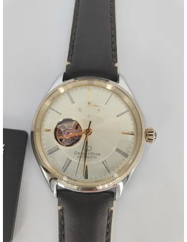 reloj automático hombre Orient Star RE-AT0201G Semi Skeleton dial champagne 40.4mm correa de cuero 50h Reserva de Marcha