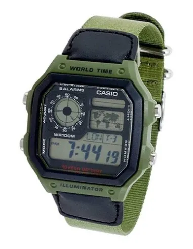 reloj deportivo hombre Casio AE-1200WHB-3B Luz LED Hora Mundial Cronómetro 5 Alarmas 10 años batería