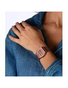 reloj mujer Casio B640WMR-5A Oro RosaRetro Vintage alarma Luz de fondo LED correa de acero milanesa 2