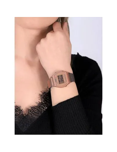 reloj mujer Casio B640WMR-5A Oro RosaRetro Vintage alarma Luz de fondo LED correa de acero milanesa