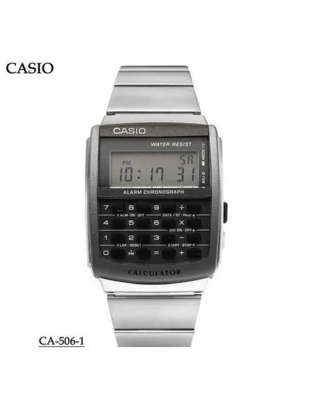 reloj clásico retro Casio CA-506-1 Calculadora correa de acero alarma Luz Led water resist