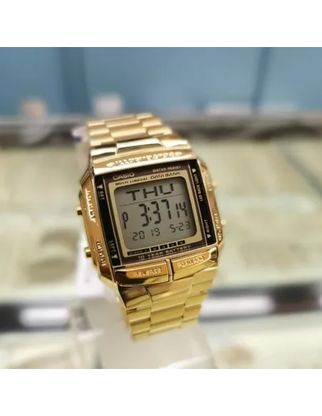 reloj unisex retro Casio DB-360G-9A dorado TELEMEMO 30 Banco de datos Luz LED Hora Dual Resistente al agua 50m