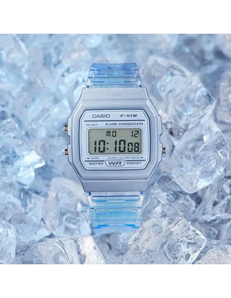 Reloj Clásico Vintage Informal Casio F91WS-2 Azul correa resina 7 años batería alarma cronómetro