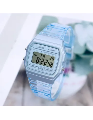Reloj Clásico Vintage Informal Casio F91WS-2 Azul correa resina 7 años batería alarma cronómetro