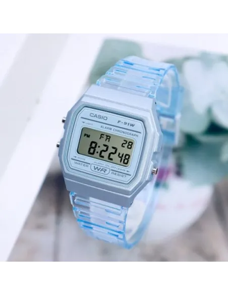 Reloj Clásico Vintage Informal Casio F91WS-2 Azul correa resina 7 años batería alarma cronómetro