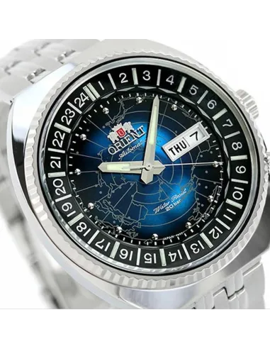 Reloj automático hombre Orient Revival World Map Automatic RA-AA0E03L dial azul 43.5mm correa acero 200m water resist