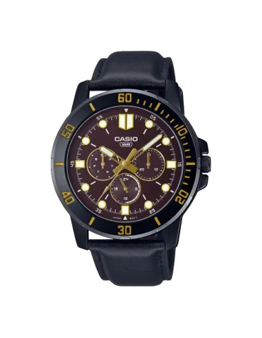 Reloj deportivo hombre Casio MTP-VD300BL-5E dial negro 45mm correa de cuero  resistente al agua