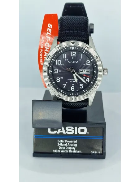 Reloj hombre deportivo Solar Casio MTPS-120L-1A correa tela dial negro 100m