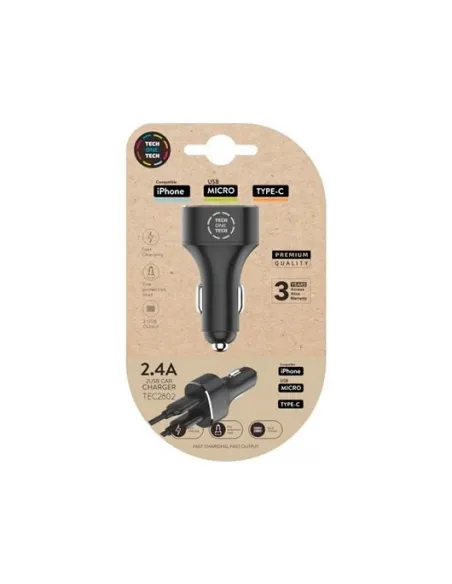 Cargador Doble de Coche USB-A Alto Rendimiento TechOneTech