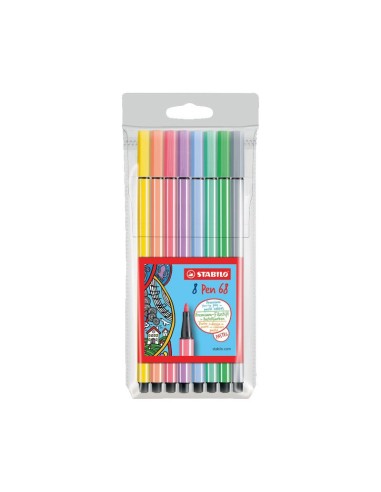 Pack de 8 Rotuladores Acuarelable Punta de Fibra Stabilo Pen  Trazo de 1mm Tinta a Base de Agua