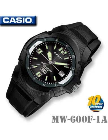 Reloj deportivo clásico hombre Casio MW-600F-1A dial negro correa resina 10 años batería