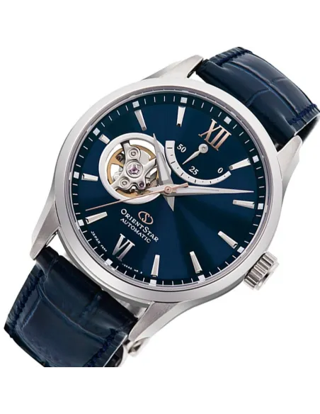Reloj automático hombre Orient Star RE-AT0006L dial azul 39.3mm Cristal de Zafiro anti-reflejo correa de cuero