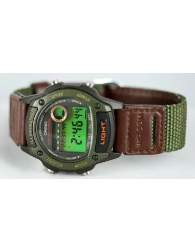 Reloj deportivo hombre Casio W94HF-3A hora doble correa cuero tela luz