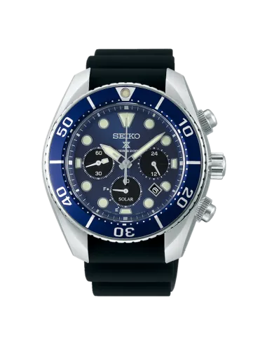 Reloj buceo hombre solar Seiko Prospex Sumo Solar SSC759J1 dial azul 44.5mm Cristal de Zafiro correa de silicona