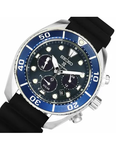 Reloj buceo hombre solar Seiko Prospex Sumo Solar SSC759J1 dial azul 44.5mm Cristal de Zafiro correa de silicona